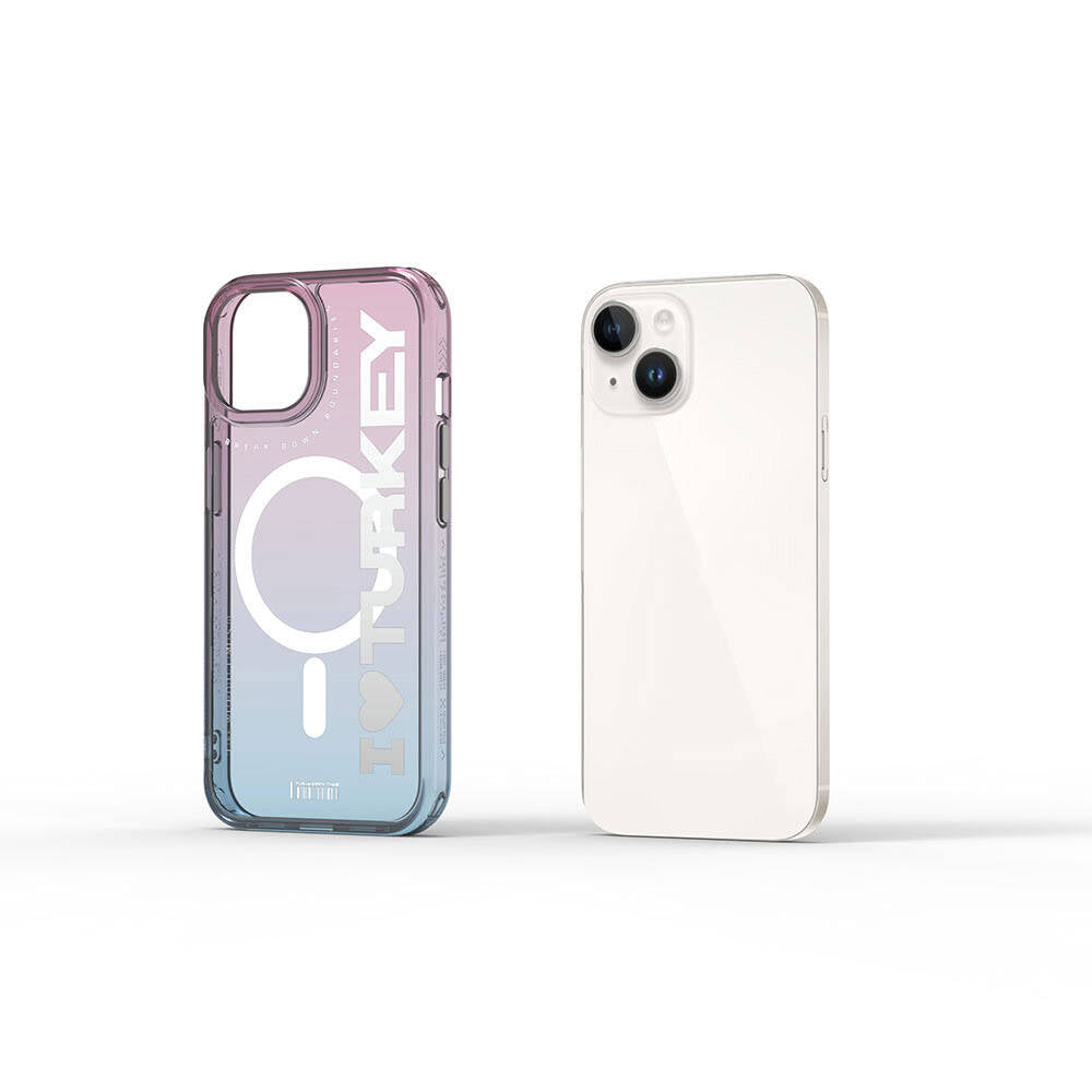 Apple iPhone 15 Case M-safe Charging Feature Transparent Color Transition Wiwu Turkey C Series Cover Orange