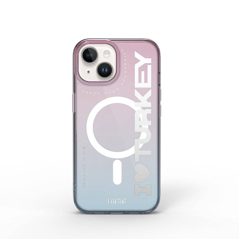 Apple iPhone 15 Case M-safe Charging Feature Transparent Color Transition Wiwu Turkey C Series Cover Blue