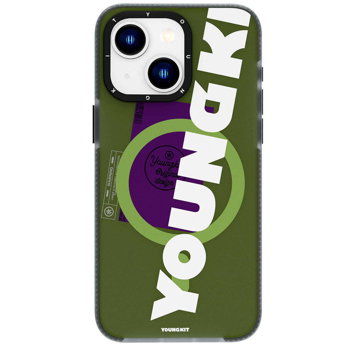 Apple iPhone 15 Case M-safe Charging Feature Youngkit Binfen Series Text Themed Cover Green