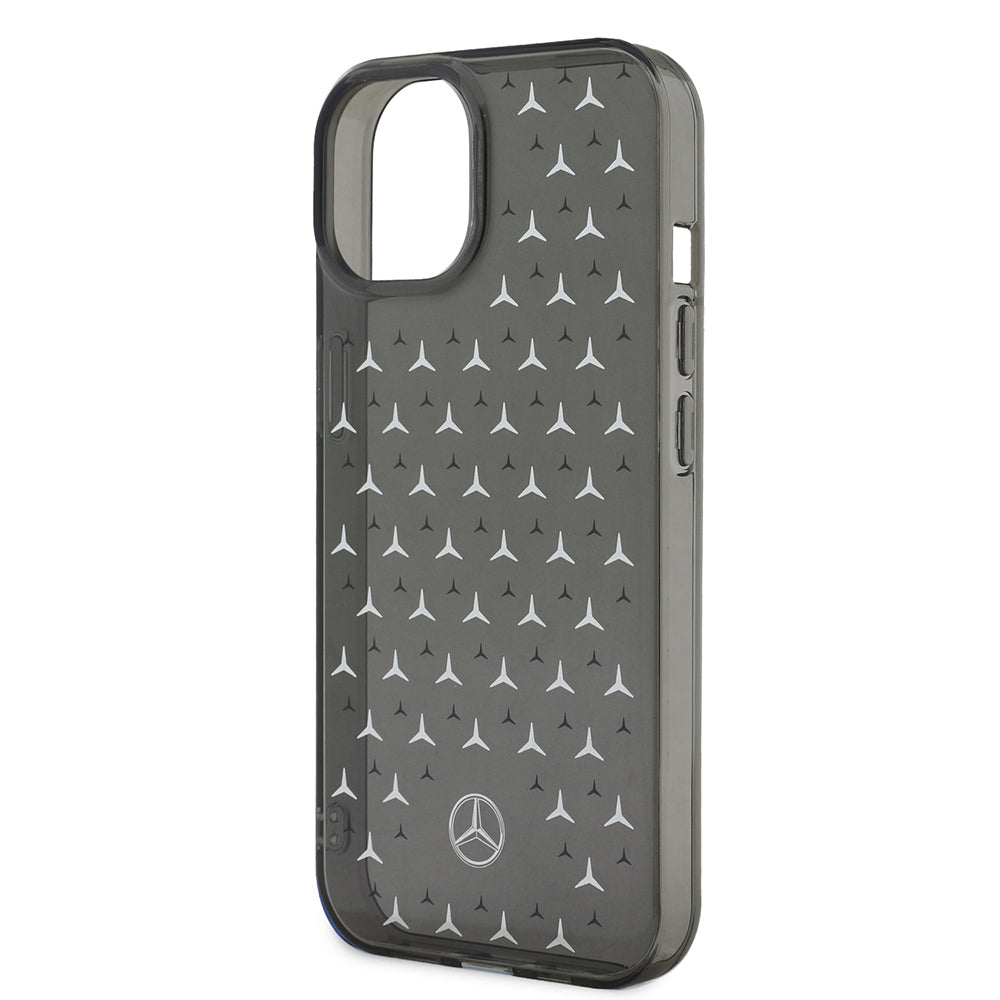 Apple iPhone 15 Kılıf Mercedes Benz Çift Katmanlı Yıldız Desenli Dizayn Kapak Siyah-Mavi