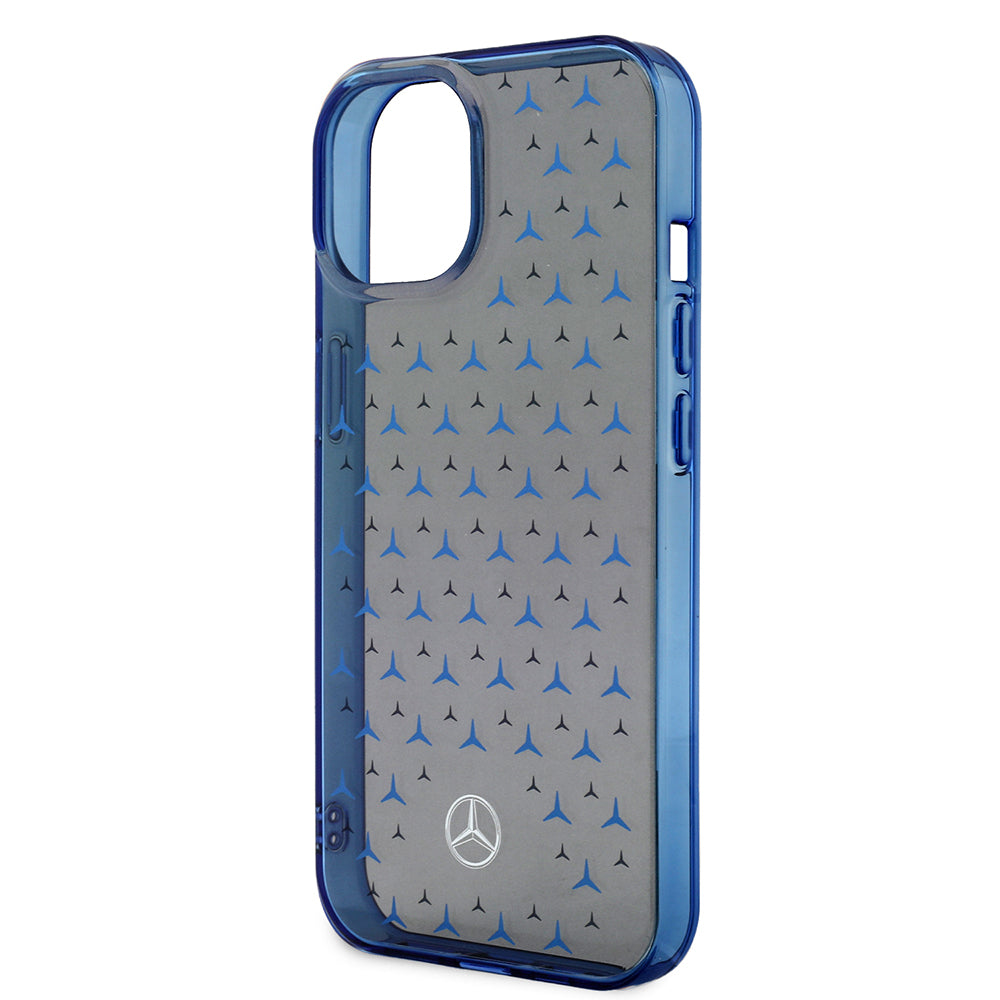 Apple iPhone 15 Kılıf Mercedes Benz Çift Katmanlı Yıldız Desenli Dizayn Kapak Siyah-Gümüş