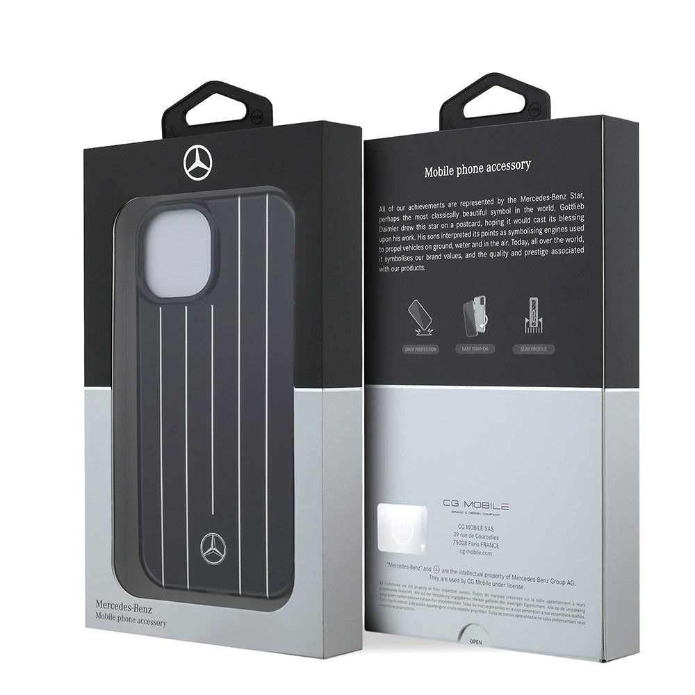 Apple iPhone 15 Kılıf Mercedes Benz Orjinal Lisanslı New Urban 3 IML Baskılı Paralel Çizgi Desenli Kapak Beyaz