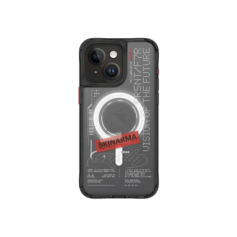 Apple iPhone 15 Case SkinArma M-safe Charging Feature Text Patterned Airbag Design Orion Cover Black