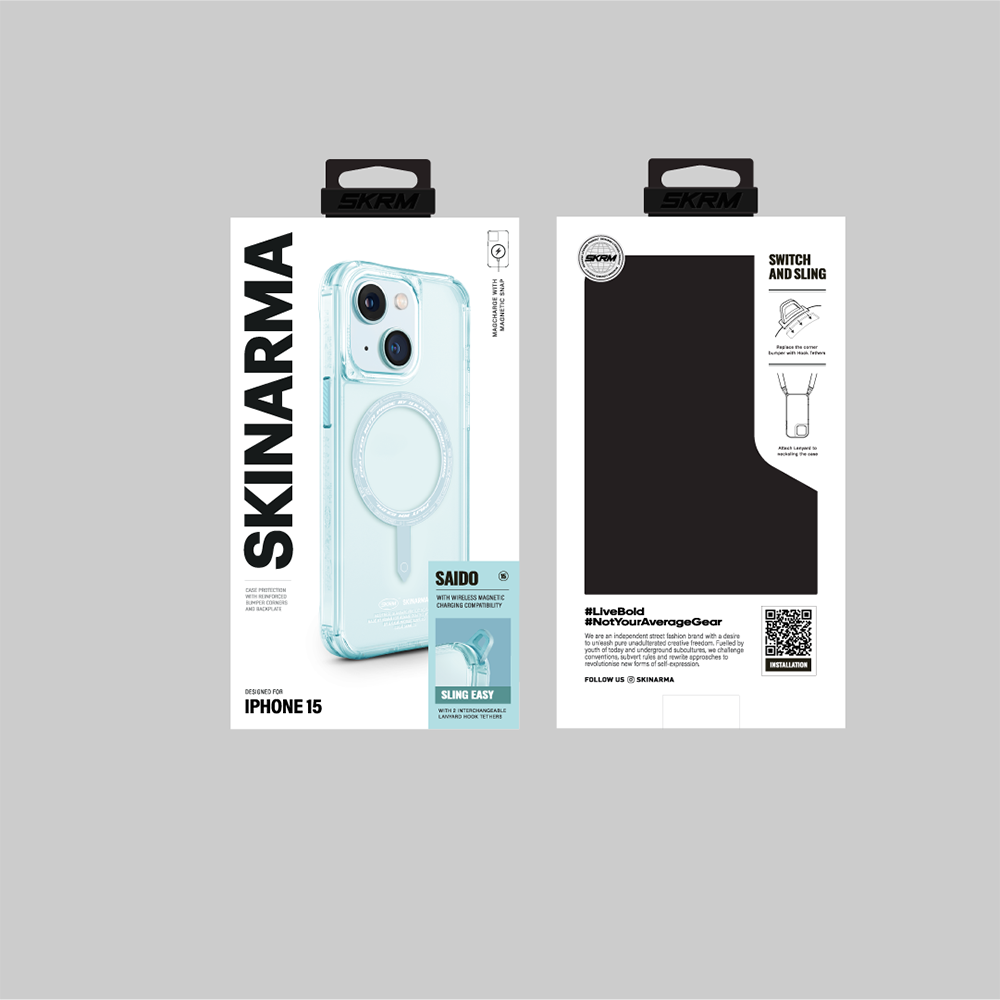 Apple iPhone 15 Case SkinArma Transparent Airbag Design M-safe Charging Feature Saido Cover Pink Clear