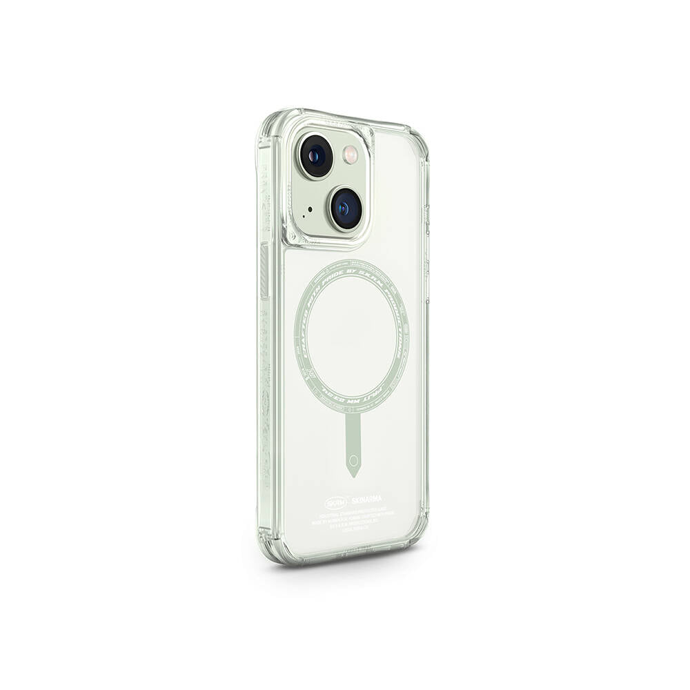Apple iPhone 15 Case SkinArma Transparent Airbag Design M-safe Charging Feature Saido Cover Light Green