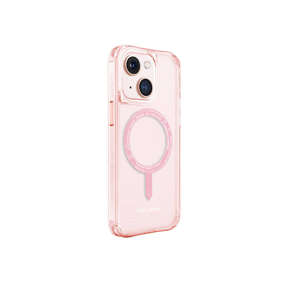 Apple iPhone 15 Case SkinArma Transparent Airbag Design M-safe Charging Feature Saido Cover Pink Clear