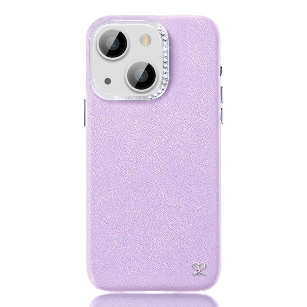 Apple iPhone 15 Kılıf Suni Deri Tasarımlı Pynana Starry Serisi Kapak Lila