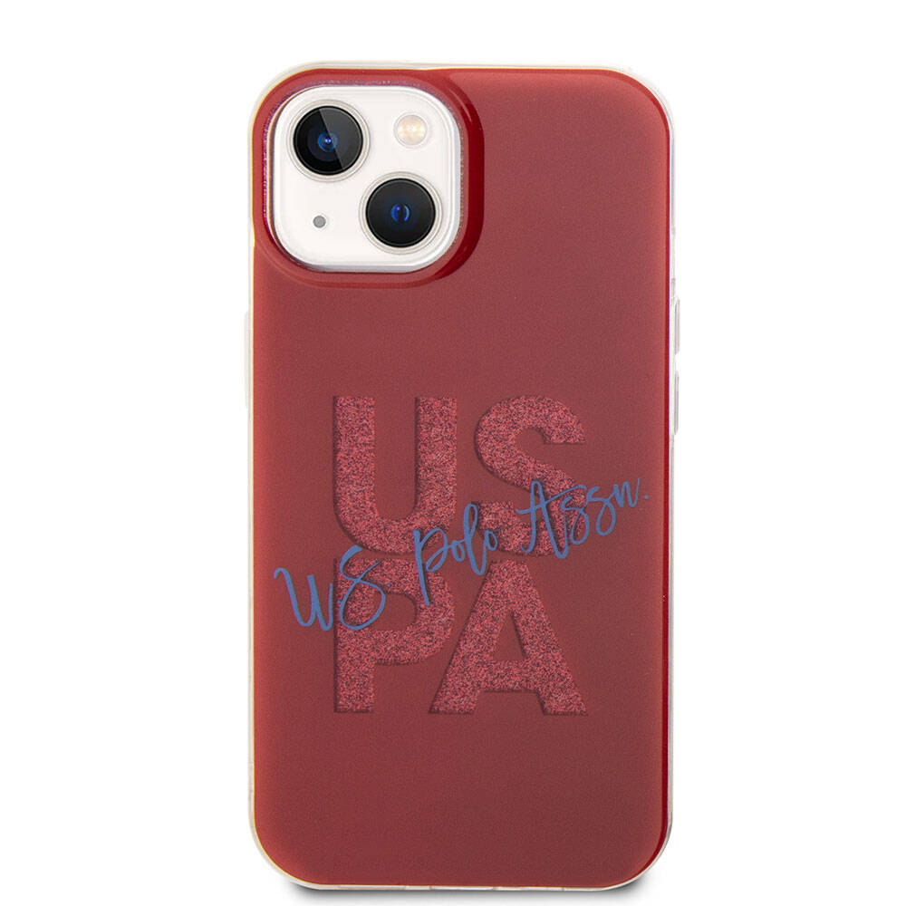 Apple iPhone 15 Kılıf U.S. Polo Assn. Orjinal Lisanslı Simli Parlak Alfabe Tasarım Kapak Kırmızı