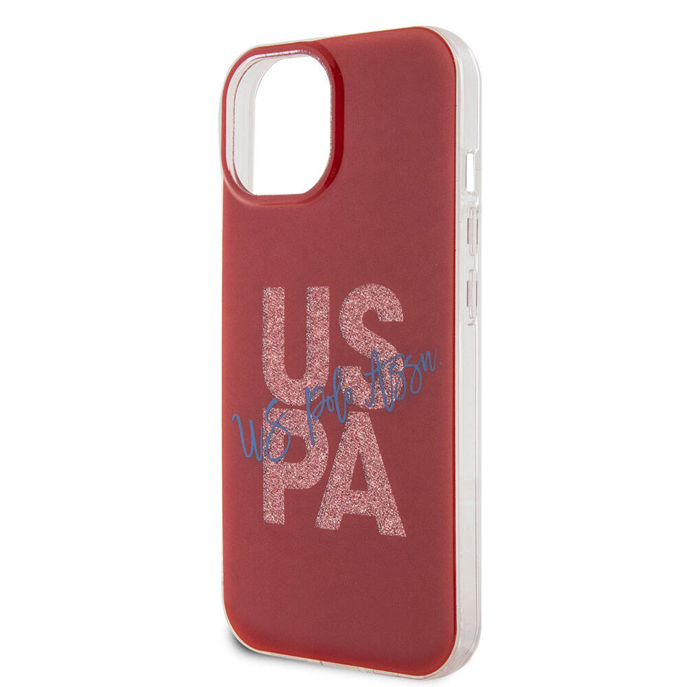 Apple iPhone 15 Case US Polo Assn. Original Licensed Glitter Shiny Alphabet Design Cover Blue