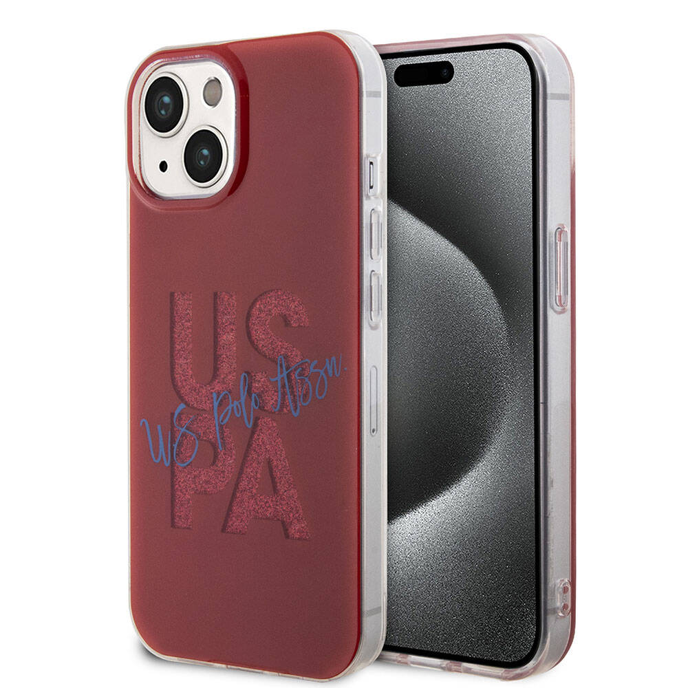 Apple iPhone 15 Case US Polo Assn. Original Licensed Glitter Shiny Alphabet Design Cover Red
