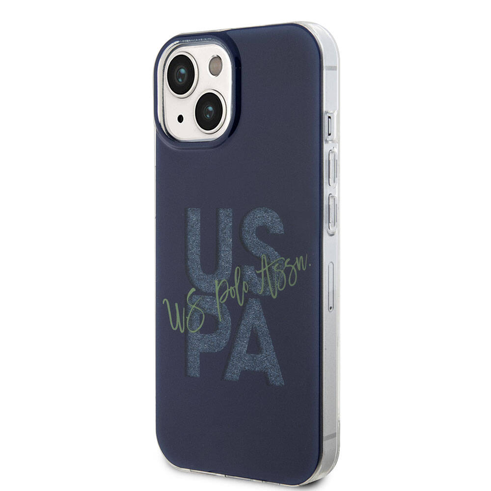 Apple iPhone 15 Case US Polo Assn. Original Licensed Glitter Shiny Alphabet Design Cover Blue