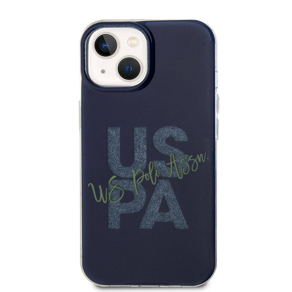 Apple iPhone 15 Case US Polo Assn. Original Licensed Glitter Shiny Alphabet Design Cover Blue