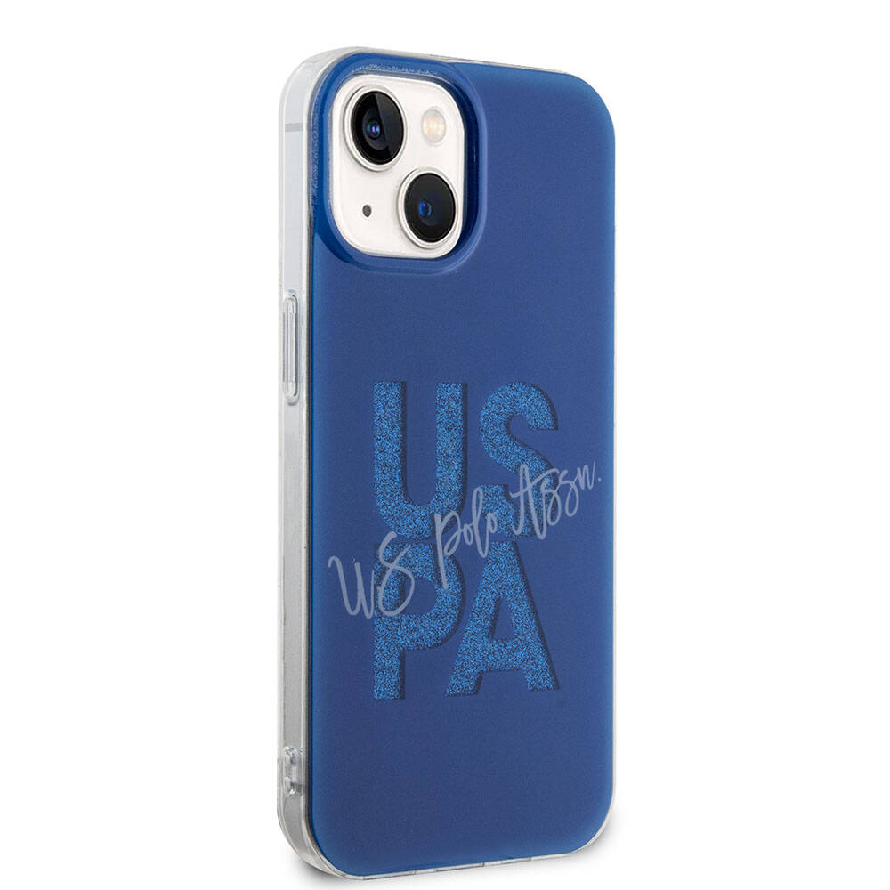 Apple iPhone 15 Case US Polo Assn. Original Licensed Glitter Shiny Alphabet Design Cover Blue
