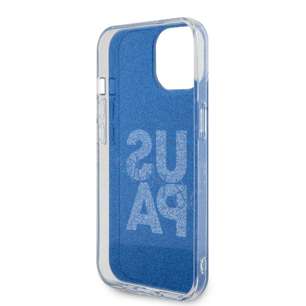 Apple iPhone 15 Case US Polo Assn. Original Licensed Glitter Shiny Alphabet Design Cover Navy Blue