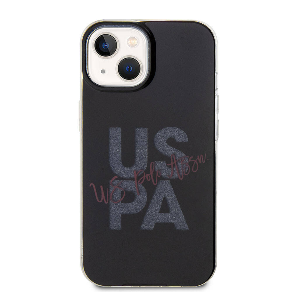 Apple iPhone 15 Case US Polo Assn. Original Licensed Glitter Shiny Alphabet Design Cover Black