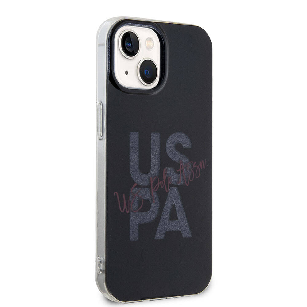 Apple iPhone 15 Case US Polo Assn. Original Licensed Glitter Shiny Alphabet Design Cover Black