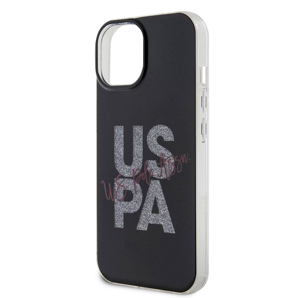 Apple iPhone 15 Case US Polo Assn. Original Licensed Glitter Shiny Alphabet Design Cover Red