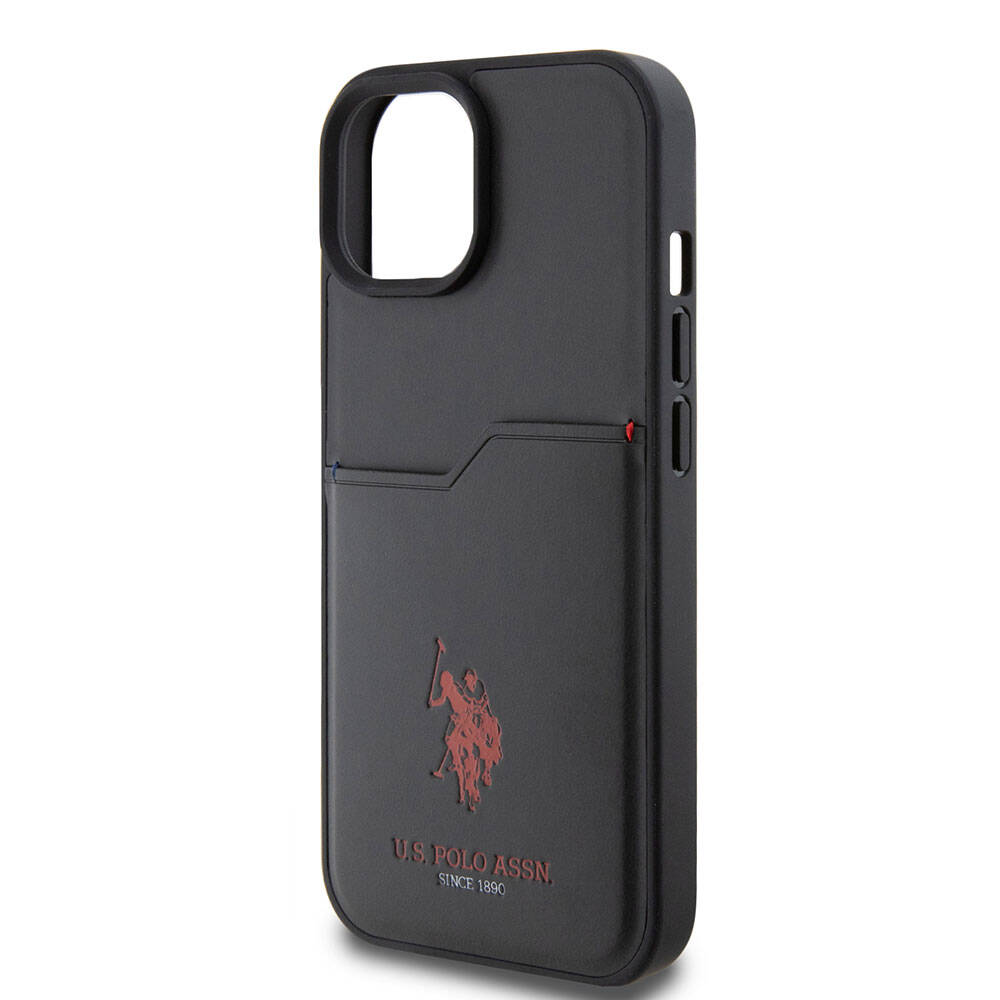Apple iPhone 15 Case US Polo Assn. Original Licensed Print Logo PU Card Holder Cover Navy Blue