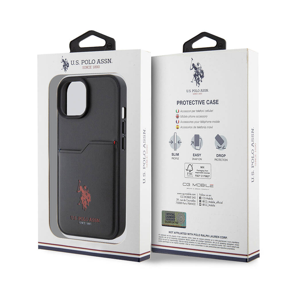 Apple iPhone 15 Case US Polo Assn. Original Licensed Print Logo PU Card Holder Cover Navy Blue