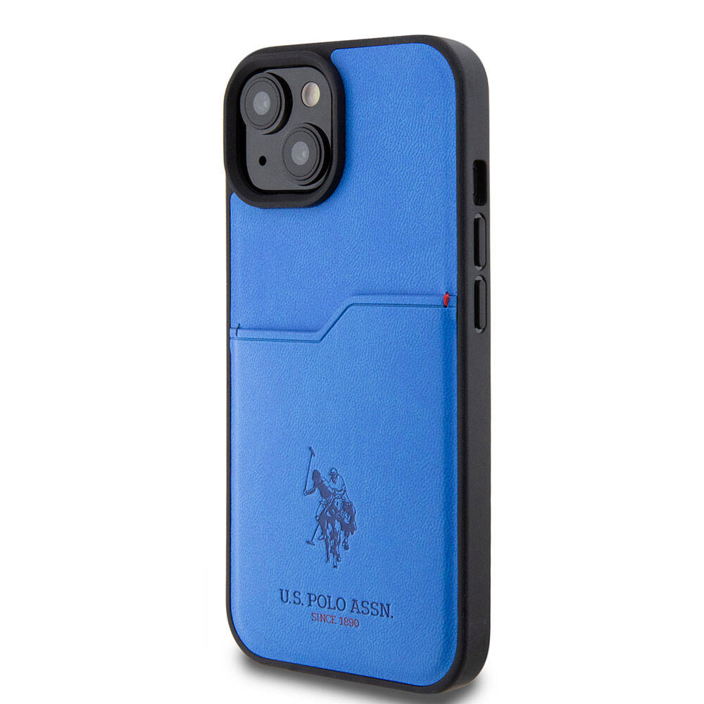 Apple iPhone 15 Case US Polo Assn. Original Licensed Print Logo PU Card Holder Cover Navy Blue