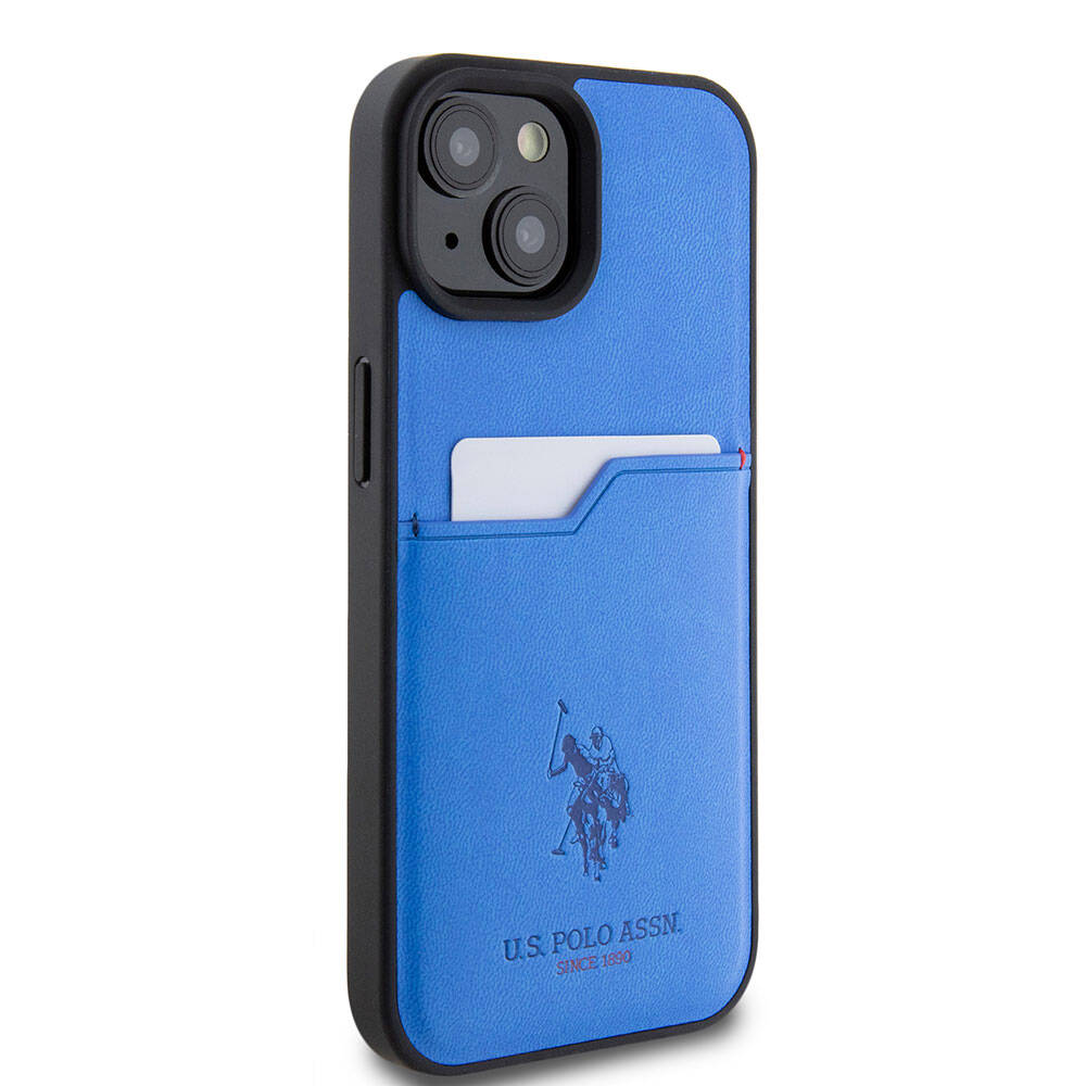 Apple iPhone 15 Case US Polo Assn. Original Licensed Print Logo PU Card Holder Cover Navy Blue