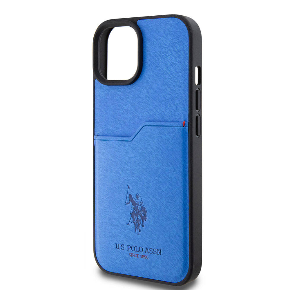 Apple iPhone 15 Case US Polo Assn. Original Licensed Print Logo PU Card Holder Cover Navy Blue