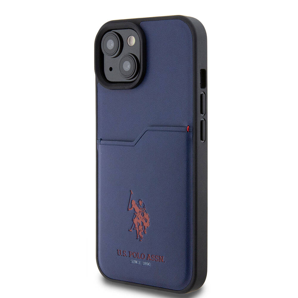 Apple iPhone 15 Case US Polo Assn. Original Licensed Print Logo PU Card Holder Cover Navy Blue