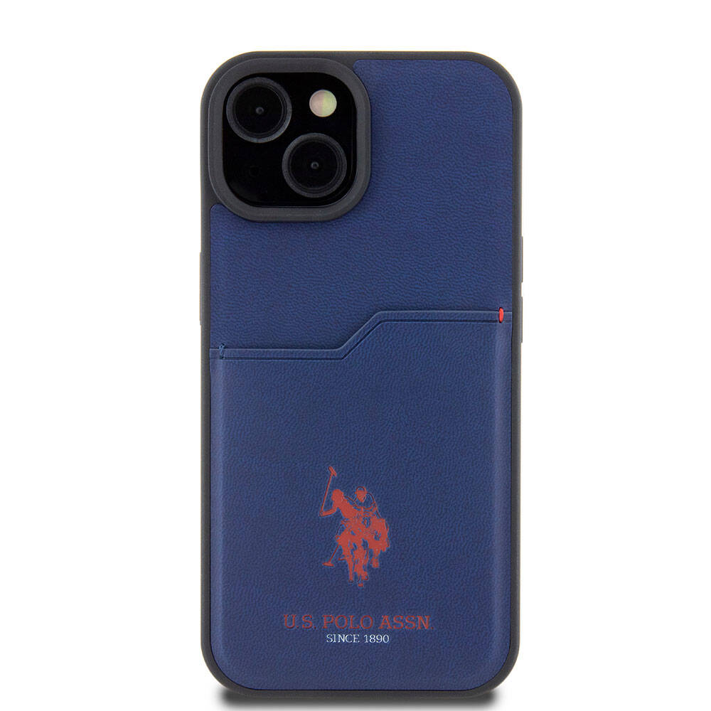 Apple iPhone 15 Case US Polo Assn. Original Licensed Printed Logo PU Card Holder Cover Blue