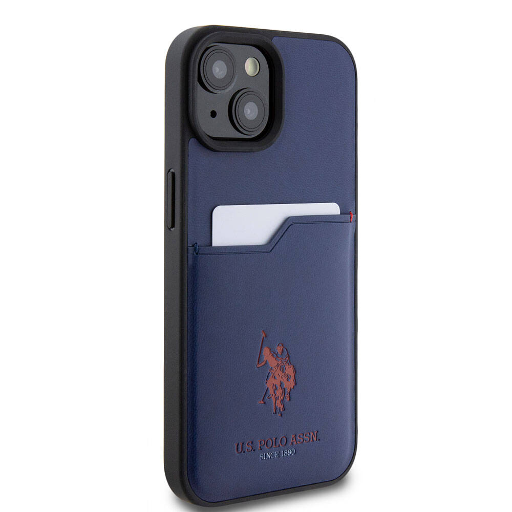 Apple iPhone 15 Case US Polo Assn. Original Licensed Print Logo PU Card Holder Cover Navy Blue