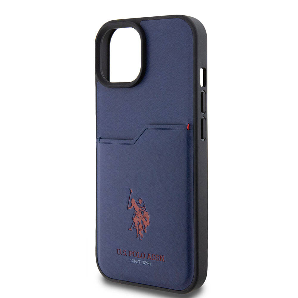 Apple iPhone 15 Case US Polo Assn. Original Licensed Print Logo PU Card Holder Cover Navy Blue