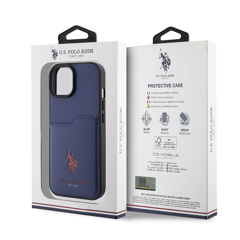 Apple iPhone 15 Case US Polo Assn. Original Licensed Printed Logo PU Card Holder Cover Red