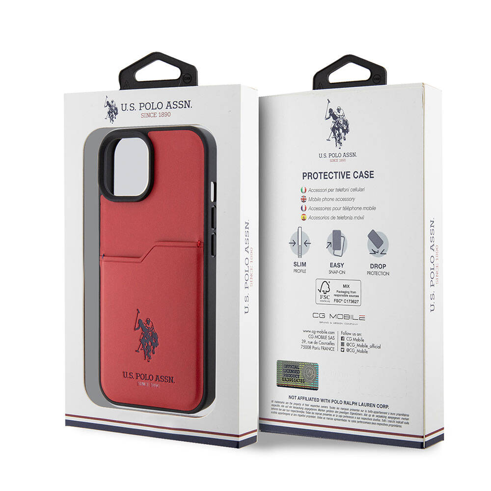 Apple iPhone 15 Case US Polo Assn. Original Licensed Printed Logo PU Card Holder Cover Blue