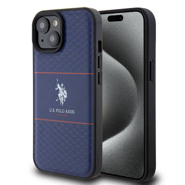 Apple iPhone 15 Case US Polo Assn. Original Licensed Leather Stripe Logo Design Cover Black