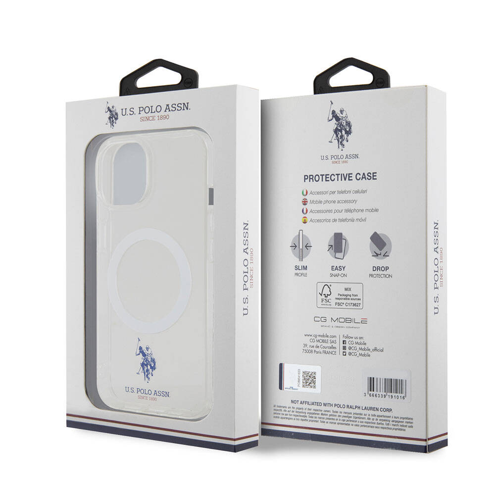 Apple iPhone 15 Case US Polo Assn. Original Licensed M-safe Charging Feature Transparent Design Cover Colorless