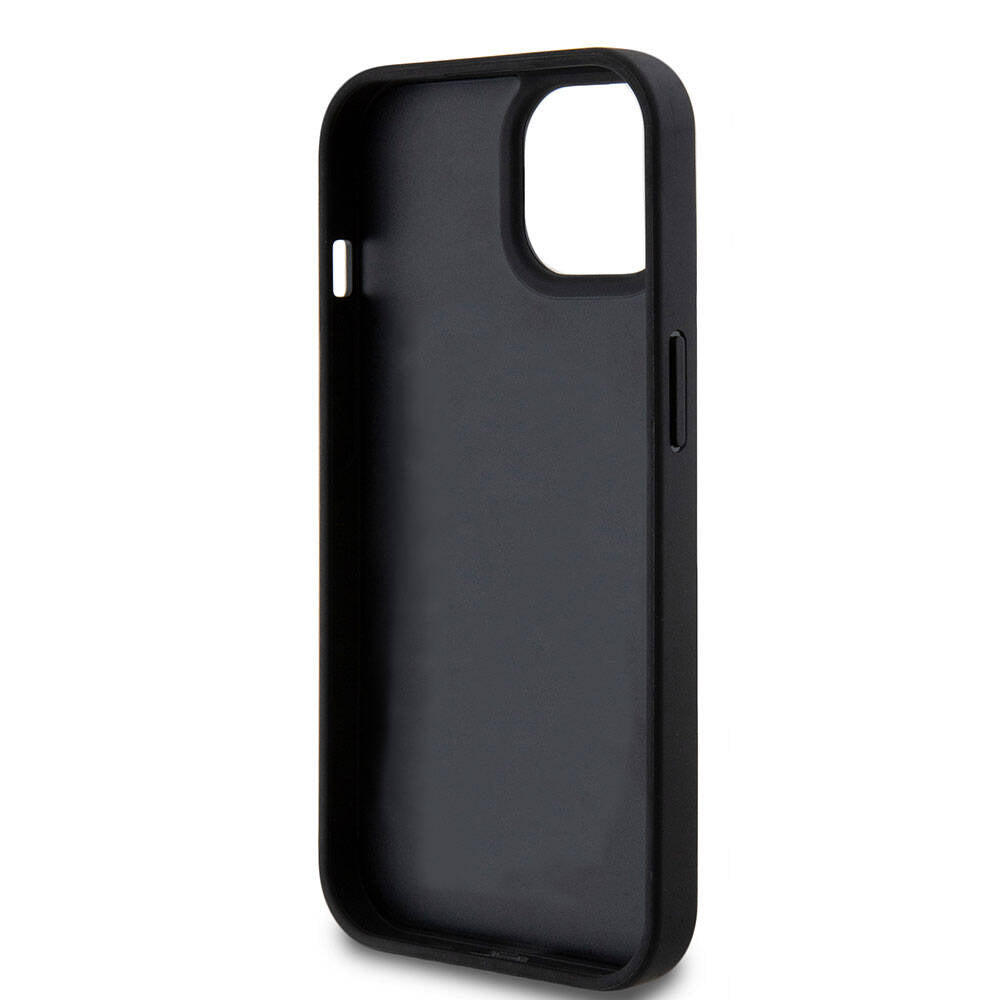 Apple iPhone 15 Case US Polo Assn. Original Licensed Faux Leather Back Cover with Printed Logo and Knitted Pattern Black