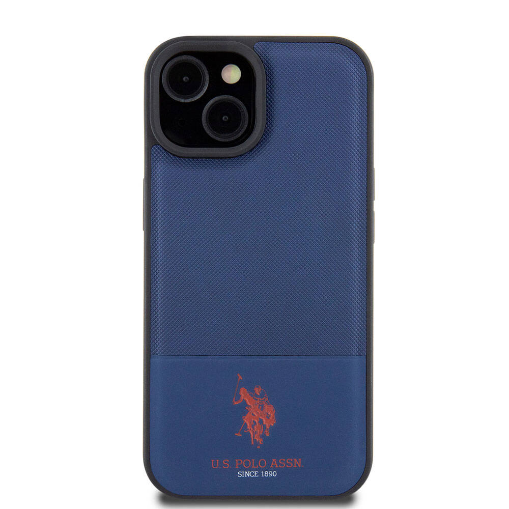 Apple iPhone 15 Case US Polo Assn. Original Licensed Faux Leather Back Cover with Printed Logo and Knitted Pattern Black