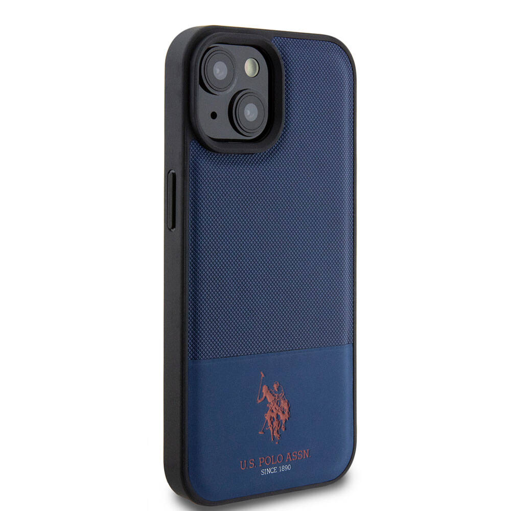 Apple iPhone 15 Case US Polo Assn. Original Licensed Faux Leather Back Cover with Printed Logo and Knitted Pattern Black