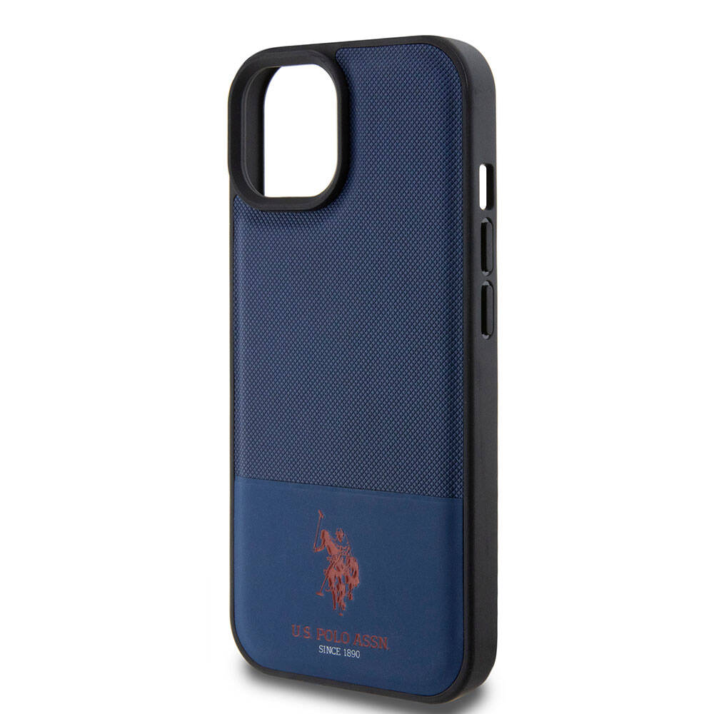 Apple iPhone 15 Case US Polo Assn. Original Licensed Faux Leather Back Cover with Printed Logo and Knitted Pattern Black