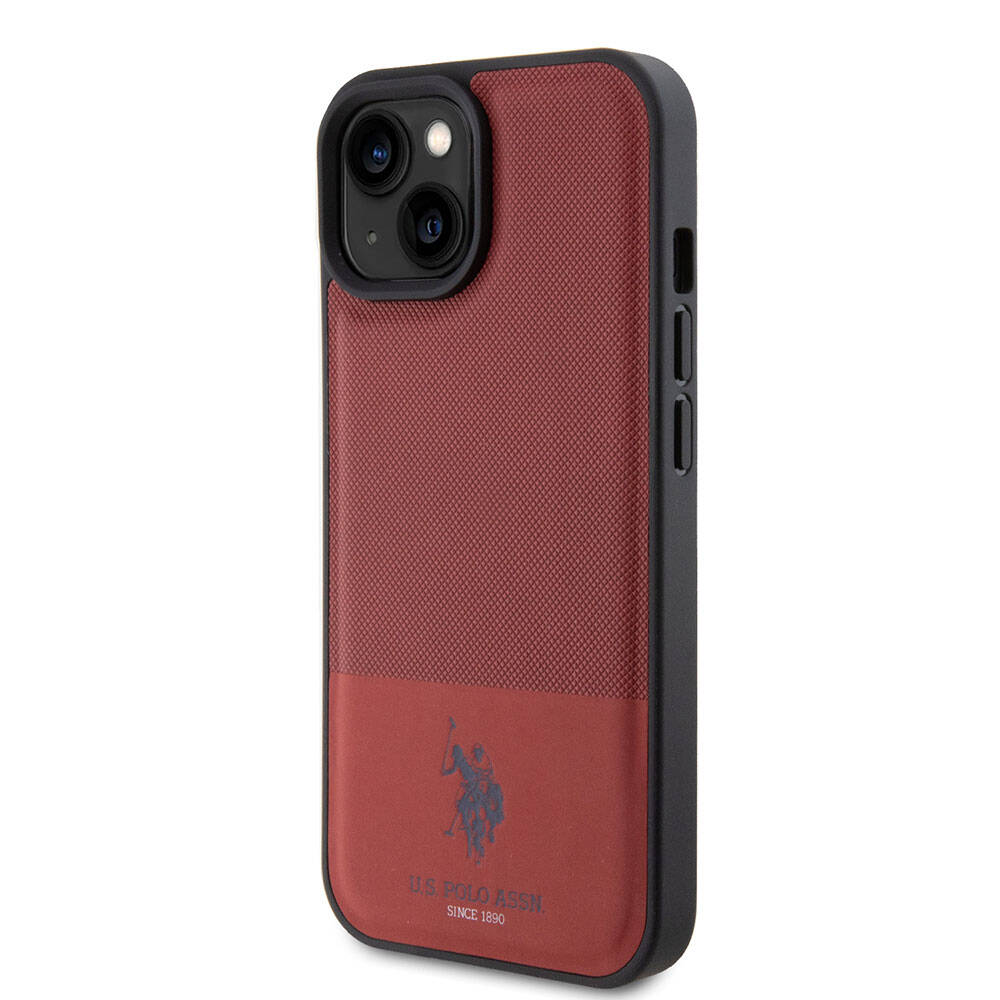 Apple iPhone 15 Case US Polo Assn. Original Licensed Faux Leather Back Cover with Printed Logo and Knitted Pattern Black