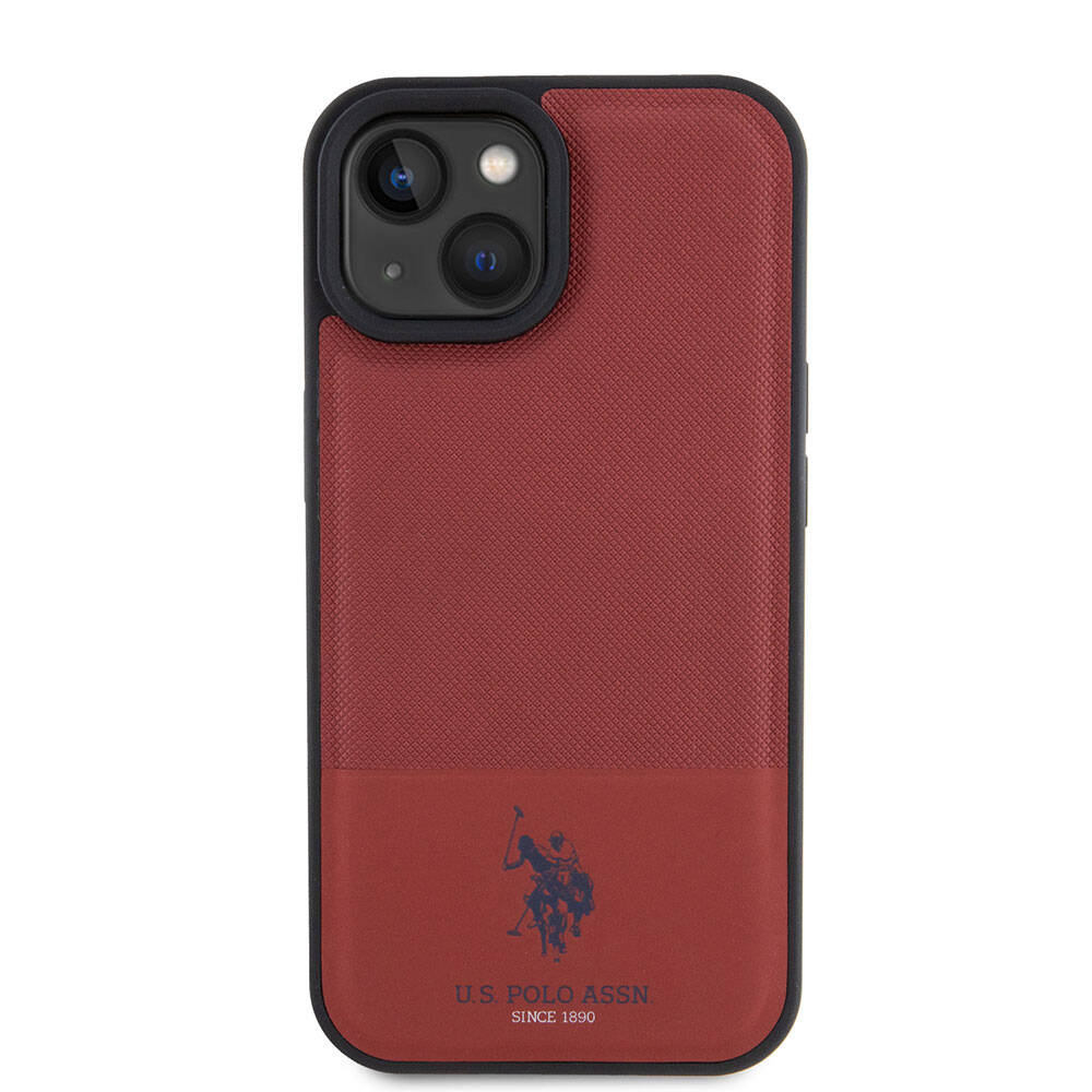 Apple iPhone 15 Case US Polo Assn. Original Licensed Faux Leather Back Cover with Printed Logo and Knitted Pattern Black