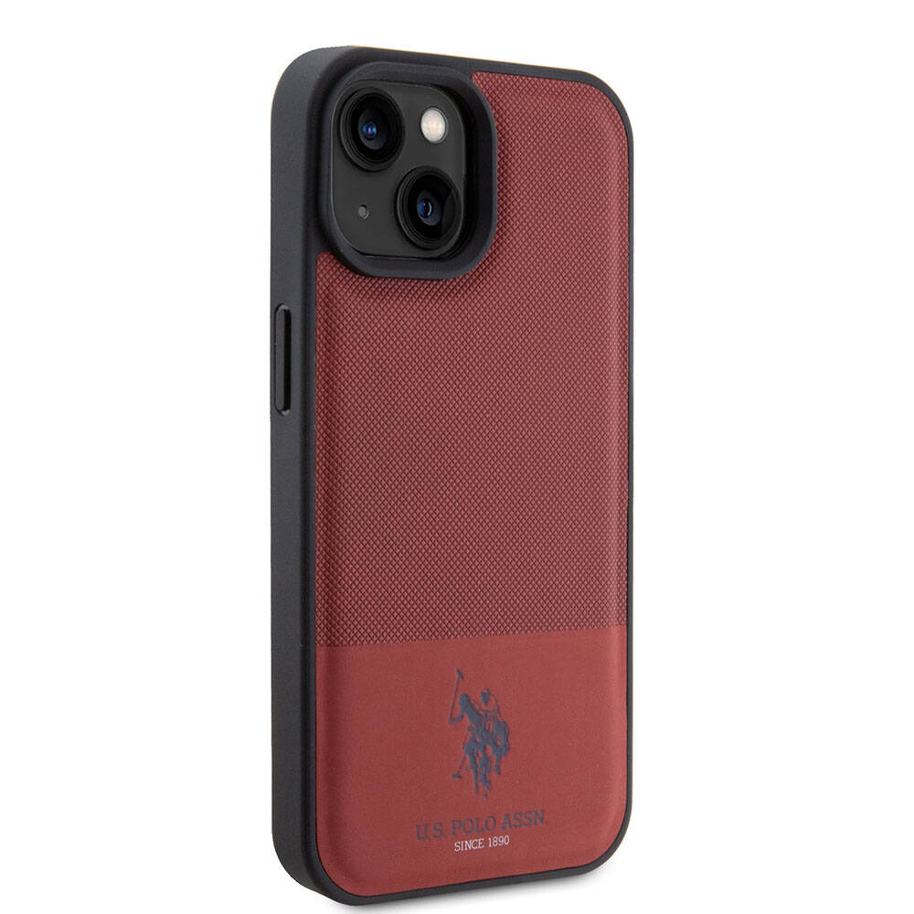 Apple iPhone 15 Case US Polo Assn. Original Licensed Faux Leather Back Cover with Printed Logo and Knitted Pattern Black