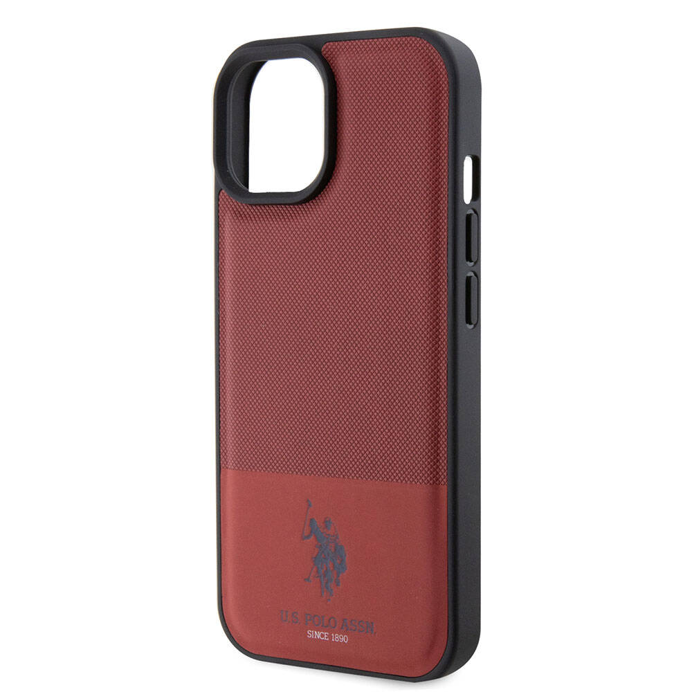 Apple iPhone 15 Case US Polo Assn. Original Licensed Faux Leather Back Cover with Printed Logo and Knitted Pattern Black