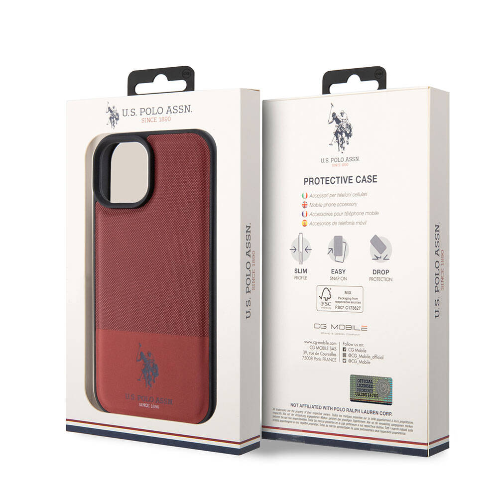 Apple iPhone 15 Case US Polo Assn. Original Licensed Faux Leather Back Cover with Printed Logo and Knitted Pattern Black