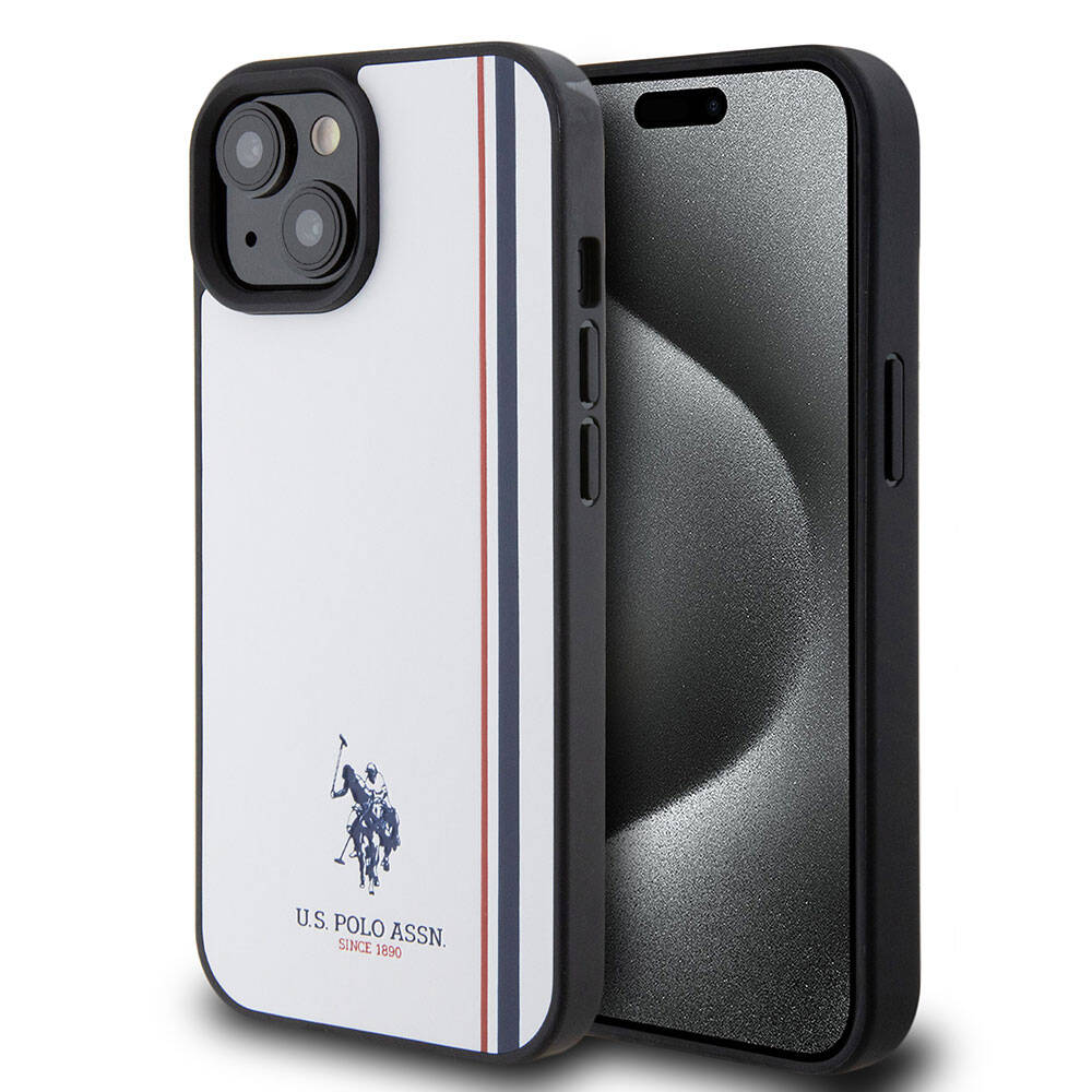 Apple iPhone 15 Case US Polo Assn. Original Licensed Three-Color Stripe Design Print Logo Cover Black