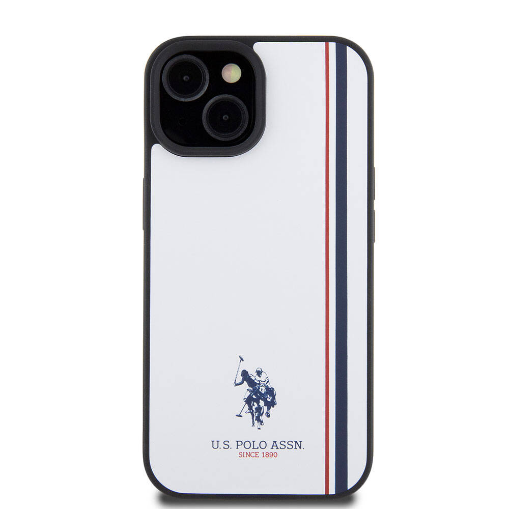 Apple iPhone 15 Case US Polo Assn. Original Licensed Three Color Stripe Design Print Logo Cover Navy Blue