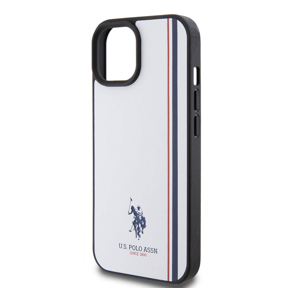 Apple iPhone 15 Kılıf U.S. Polo Assn. Orjinal Lisanslı Üç Renk Şerit Tasarımlı Baskı Logolu Kapak Kırmızı