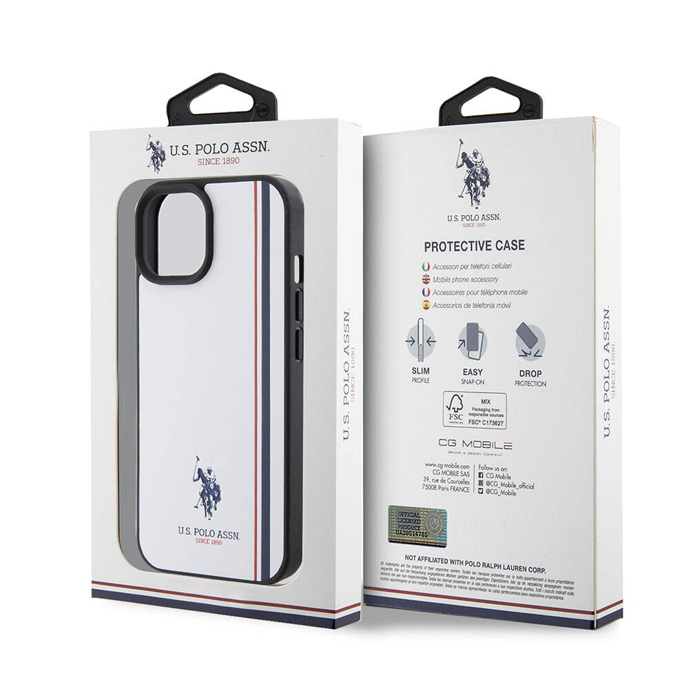 Apple iPhone 15 Case US Polo Assn. Original Licensed Three-Color Stripe Design Print Logo Cover Black