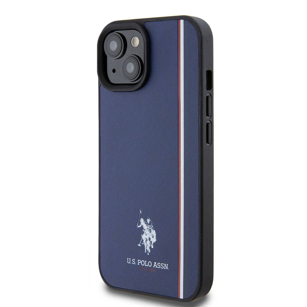 Apple iPhone 15 Kılıf U.S. Polo Assn. Orjinal Lisanslı Üç Renk Şerit Tasarımlı Baskı Logolu Kapak Lacivert