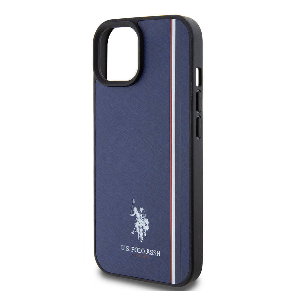 Apple iPhone 15 Kılıf U.S. Polo Assn. Orjinal Lisanslı Üç Renk Şerit Tasarımlı Baskı Logolu Kapak Lacivert