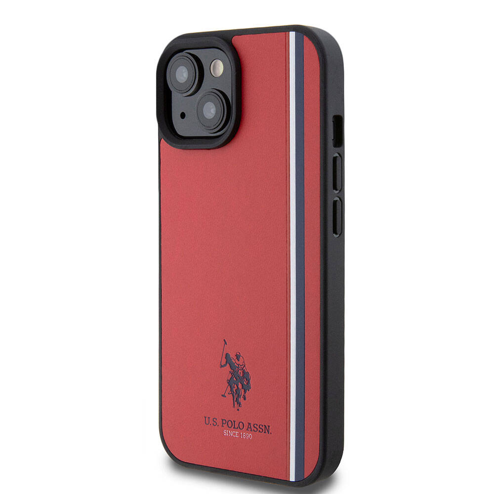 Apple iPhone 15 Kılıf U.S. Polo Assn. Orjinal Lisanslı Üç Renk Şerit Tasarımlı Baskı Logolu Kapak Kırmızı